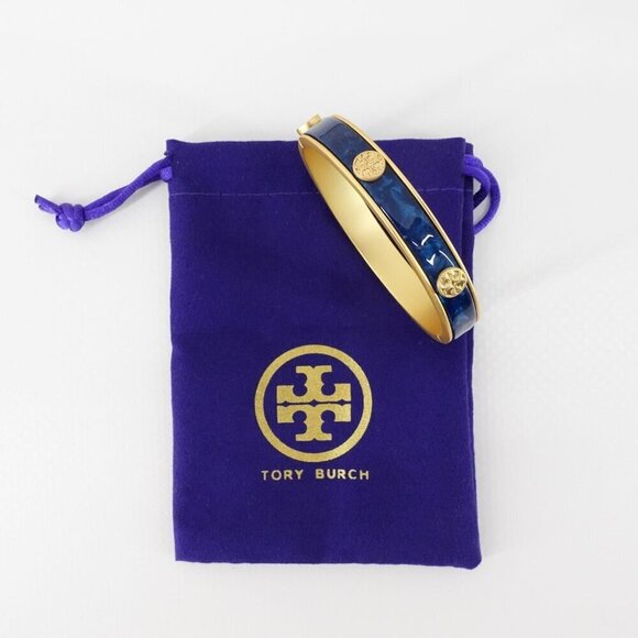 Tory Burch Miller Semiprecious Hinge Studded Bracelet Lapis Blue OS - Picture 10 of 14